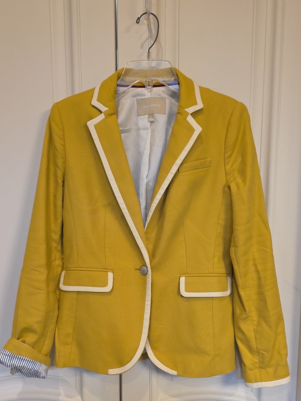 Banana Republic Mustard Yellow Blazer with White Trim